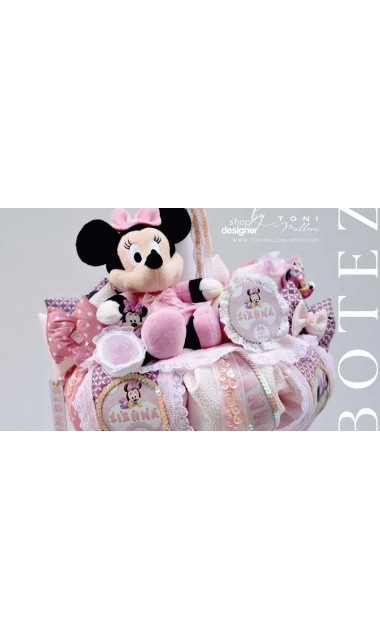 Lumanare cu Minnie Mouse Racer personalizata cu paiete roz si lila 14